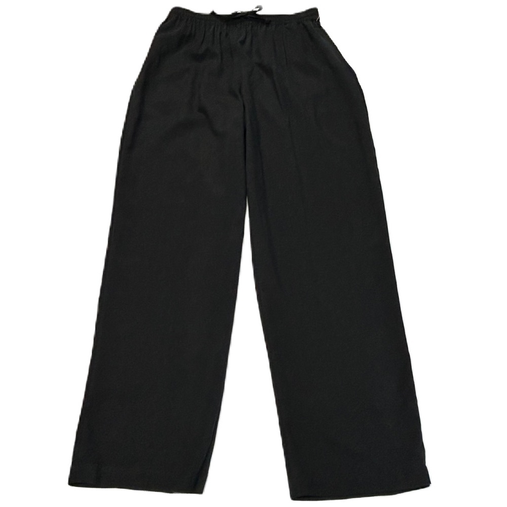 Womens Trouser Pants Size 14/16 Silk High Rise Straight Pleats Pull on Black